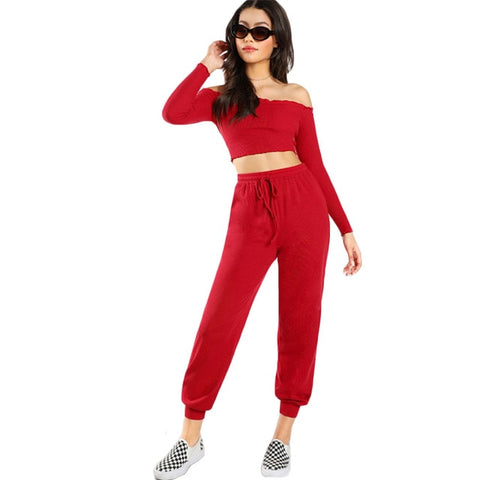 Red Two Piece Set Casual Womens