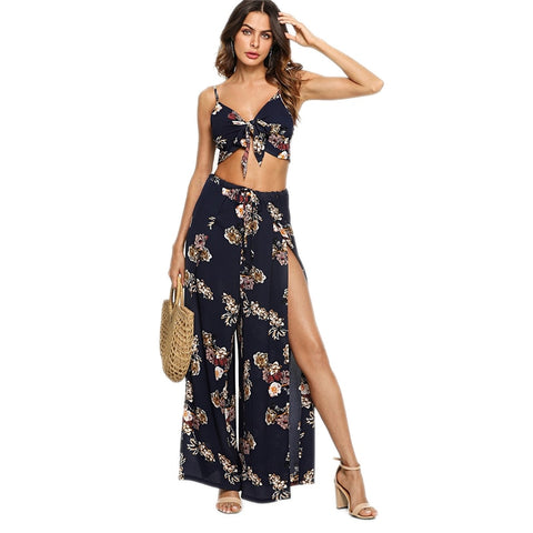 Navy Floral Cami Top And Palazzo